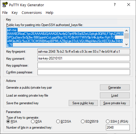 Ukázka programu PuTTYgen