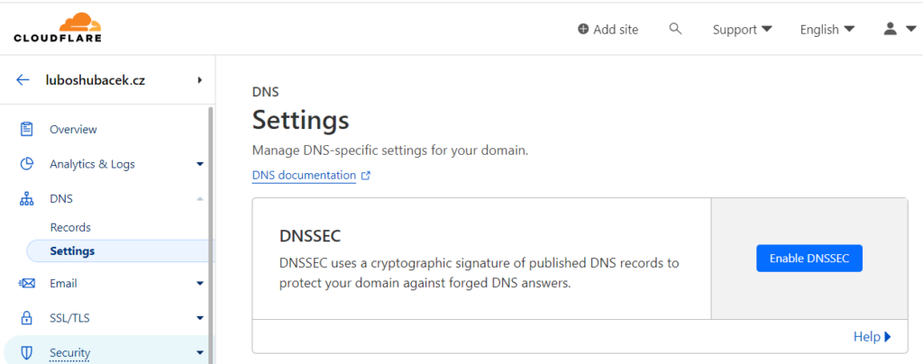 Cloudflare zapnutí DNSSEC
